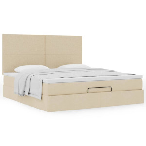 vidaXL Ottoman bed met matras 180x200cm stof crèmekleurig
