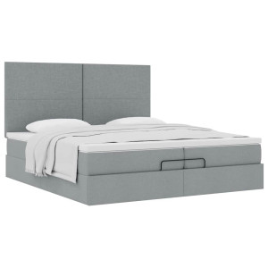 vidaXL Bedframe met matrassen 200x200cm stof lichtgrijs