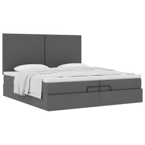 vidaXL Bedframe met matrassen 200x200cm stof donkergrijs