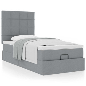 vidaXL Bed met matras 100x200 cm stof lichtgrijs