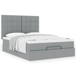 vidaXL Ottoman bed met matras 140x190cm stof lichtgrijs