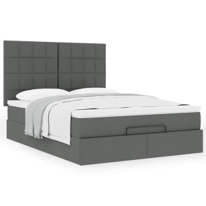 vidaXL Ottoman bed met matras 140x190cm stof donkergrijs