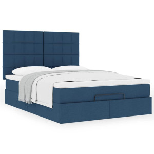 vidaXL Ottoman bed met matras 140x190cm stof blauw