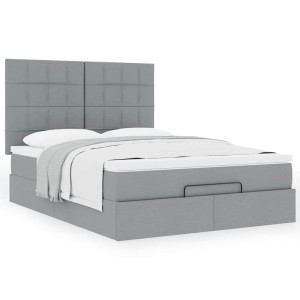 vidaXL Ottoman bed met matras 140x200cm stof lichtgrijs