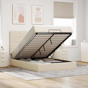 vidaXL Ottoman bed met matras 140x200cm stof crèmekleurig