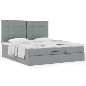 vidaXL Ottoman bed met matras 160x200cm stof lichtgrijs