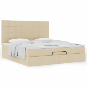 vidaXL Ottoman bed met matras 160x200cm stof crèmekleurig