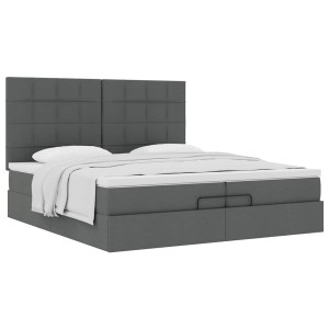 vidaXL Bedframe met matrassen 200x200cm stof donkergrijs