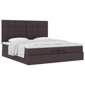 vidaXL Bedframe met matrassen 200x200cm stof donkerbruin