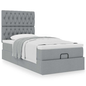 vidaXL Ottoman bed met matras 80x200cm stof lichtgrijs