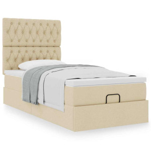 vidaXL Ottoman bed met matras 80x200cm stof crèmekleurig