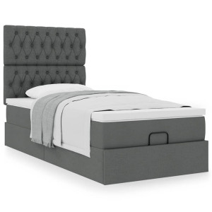 vidaXL Ottoman bed met matras 90x190cm stof donkergrijs