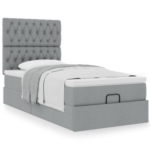 vidaXL Bed met matras 100x200 cm stof lichtgrijs