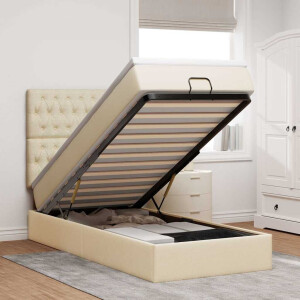 vidaXL Bed met matras 100x200 cm stof crèmekleurig