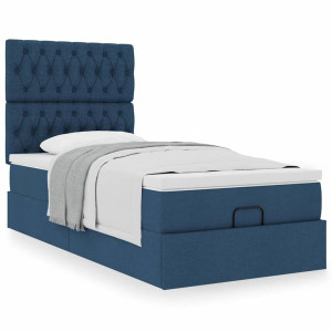 vidaXL Bedframe met matras 100x200cm stof blauw