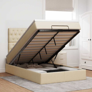 vidaXL Ottoman bed met matras 120x190cm stof crèmekleurig