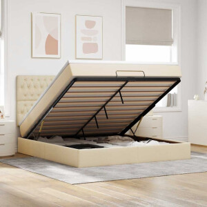 vidaXL Ottoman bed met matras 180x200cm stof crèmekleurig