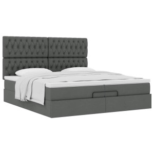 vidaXL Bedframe met matrassen 200x200cm stof donkergrijs