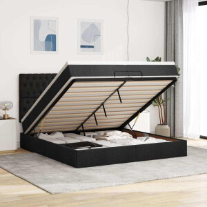 vidaXL Ottoman bed met matrassen 200x200cm stof zwart