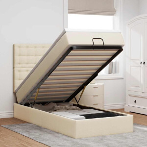 vidaXL Ottoman bed met matras 90x190cm stof crèmekleurig