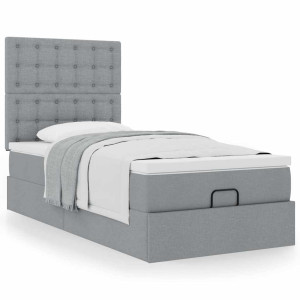 vidaXL Bedframe met matras 90x200cm stof lichtgrijs