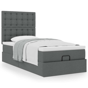 vidaXL Ottoman bed met matras 100x200cm stof donkergrijs