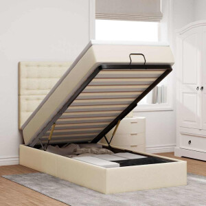 vidaXL Bed met matras 100x200 cm stof crèmekleurig