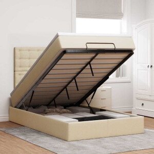 vidaXL Ottoman bed met matras 120x190cm stof crèmekleurig