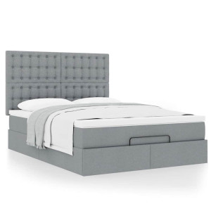 vidaXL Ottoman bed met matras 140x190cm stof lichtgrijs