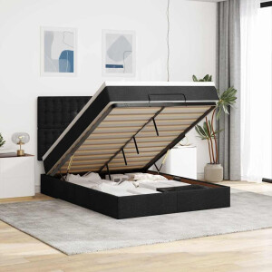 vidaXL Ottoman bed met matras 140x190cm stof zwart