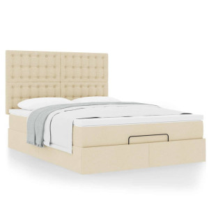 vidaXL Ottoman bed met matras 140x190cm stof crèmekleurig