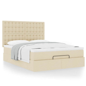 vidaXL Ottoman bed met matras 140x200cm stof crèmekleurig