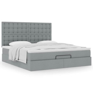 vidaXL Ottoman bed met matras 160x200cm stof lichtgrijs