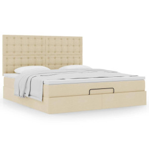vidaXL Ottoman bed met matras 180x200cm stof crèmekleurig