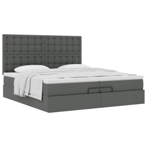 vidaXL Bedframe met matrassen 200x200cm stof donkergrijs