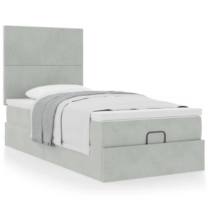 vidaXL Ottoman bed met matrassen 80x200cm fluweel lichtgrijs
