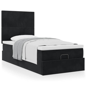 vidaXL Ottoman bed met matrassen 80x200cm fluweel zwart