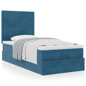 vidaXL Bedframe met matrassen 100x200cm fluweel donkerblauw