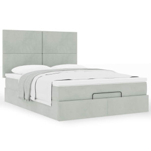 vidaXL Ottoman bed met matrassen 140x200cm fluweel lichtgrijs