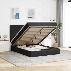 vidaXL Ottoman bed met matrassen 140x200cm fluweel zwart