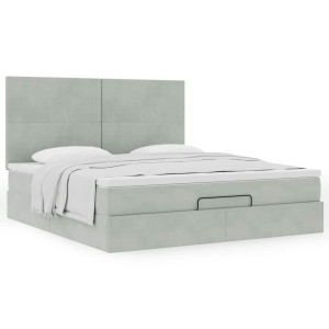 vidaXL Ottoman bed met matrassen 160x200cm fluweel lichtgrijs