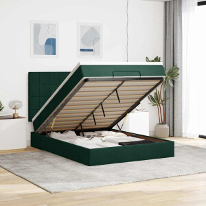 vidaXL Ottoman bed met matrassen 140x200cm fluweel donkergroen