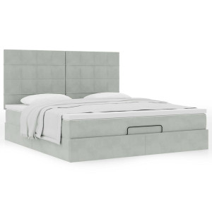 vidaXL Ottoman bed met matrassen 160x200cm fluweel lichtgrijs