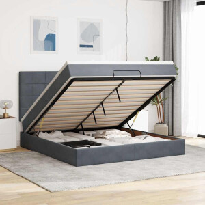 vidaXL Ottoman bed met matrassen 160x200cm fluweel donkergrijs