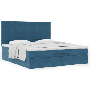vidaXL Bedframe met matrassen 160x200cm fluweel donkerblauw