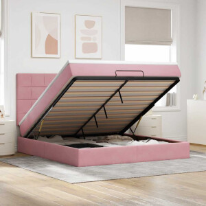 vidaXL Ottoman bed met matrassen 160x200cm fluweel roze