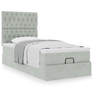 vidaXL Ottoman bed met matrassen 80x200cm fluweel lichtgrijs