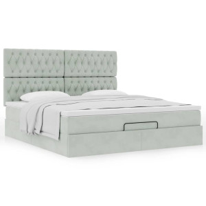 vidaXL Ottoman bed met matrassen 160x200cm fluweel lichtgrijs