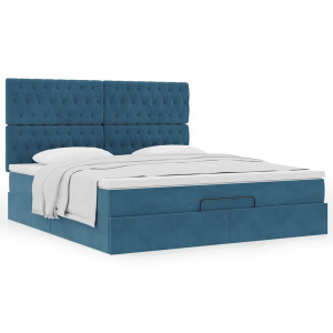 vidaXL Bedframe met matrassen 160x200cm fluweel donkerblauw