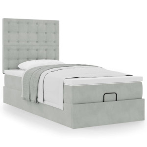 vidaXL Ottoman bed met matrassen 80x200cm fluweel lichtgrijs